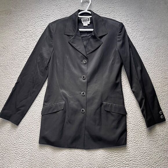 Christian Francis Roth Jacket Size 10 Black CFR Button Up Coat Shoulder Pads - Picture 1 of 16
